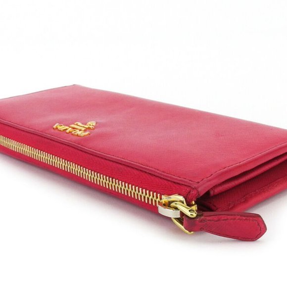 PRADA wallet logo pink leather Authentic used - Picture 1 of 8